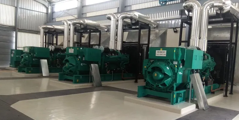 Row of large Cummins generator sets in a power house